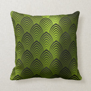 Art Deco Black Tropic Metallic Geometrische Skala Kissen