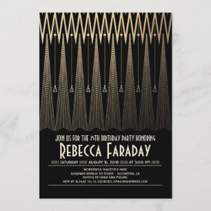 Art Deco Black und Gold Gatsby Geburtstagsparty Einladung