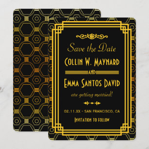 Art Deco Black und Gold Save the Date Einladung