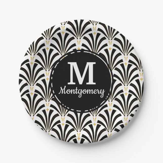 Art Deco Black & White Palmettos aus den 1920er Ja Pappteller (Vorderseite)