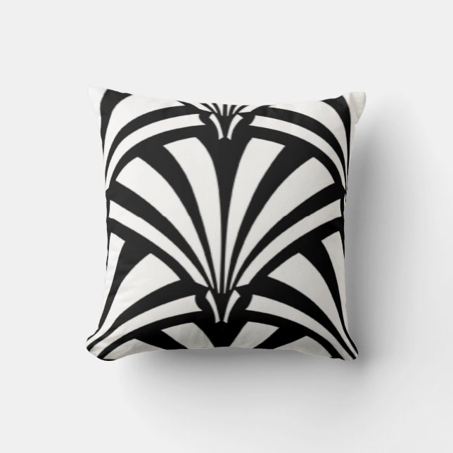 Art Deco Black & White Throw Kissen (Vorderseite)
