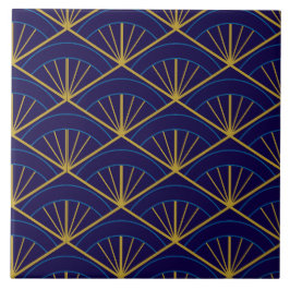 Art Deco Blau Gold Geometrisch Fliese