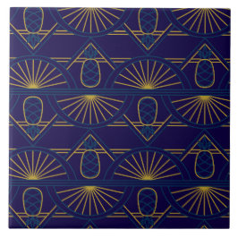 Art Deco Blau Gold Geometrisch Fliese