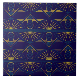 Art Deco Blau Gold Geometrisch Fliese