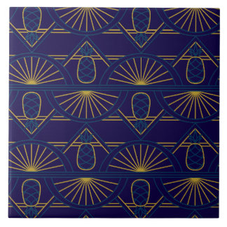 Art Deco Blau Gold Geometrisch Fliese