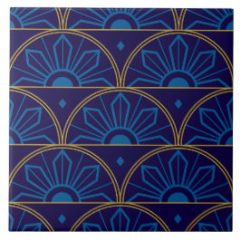 Art Deco Blau Gold Geometrisch Fliese