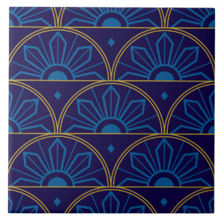 Art Deco Blau Gold Geometrisch Fliese