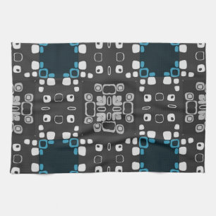 Art Deco Blau, Grauer Blumenwirl Retro Abstrakt Geschirrtuch