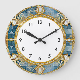 Art Deco Blau Große Wanduhr