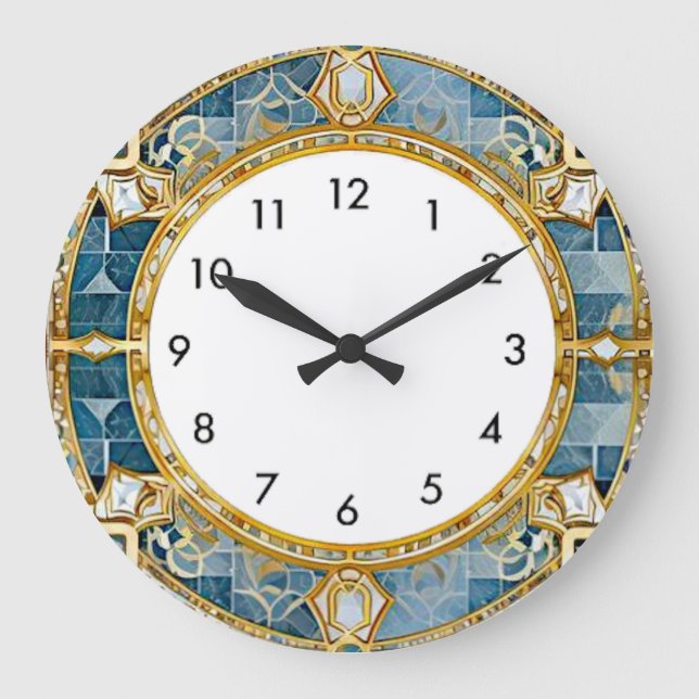 Art Deco Blau Große Wanduhr (Vorderseite)