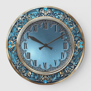 Art Deco Blau Große Wanduhr
