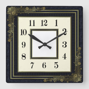 Art Deco Blau Quadratische Wanduhr