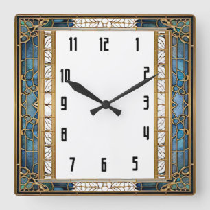 Art Deco Blau Quadratische Wanduhr