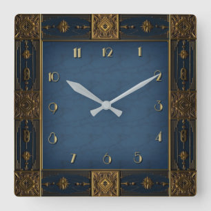 Art Deco Blau Quadratische Wanduhr