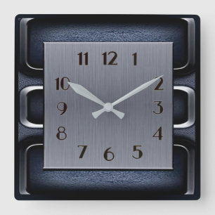 Art Deco Blau Quadratische Wanduhr