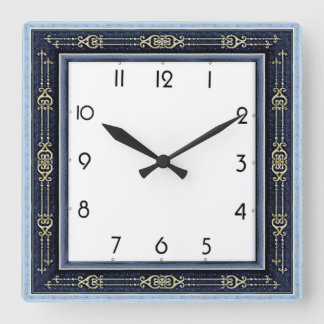 Art Deco Blau Quadratische Wanduhr