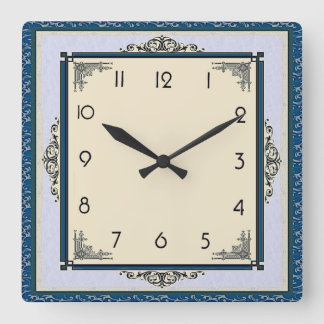 Art Deco Blau Quadratische Wanduhr