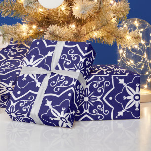 Art Deco Blau und Weiß Abstrakt gepolstertes Muste Geschenkpapier