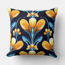 Art Deco blaue orangefarbene Blumen