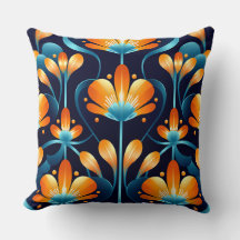 Art Deco blaue orangefarbene Blumen