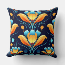 Art Deco blaue orangefarbene Blumen