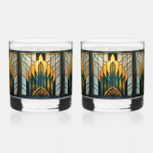Art Deco Bleiglas in Gold Grün Schwarz