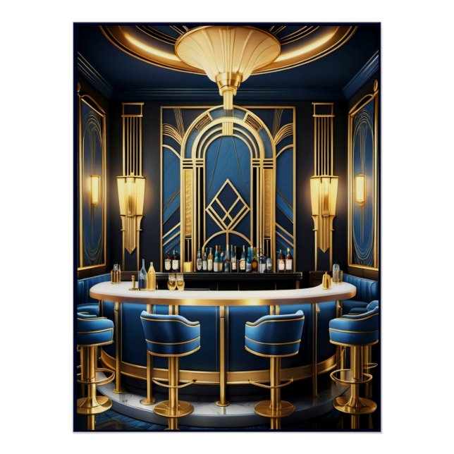 Art Deco Blue Bar Poster. Poster (Vorderseite)