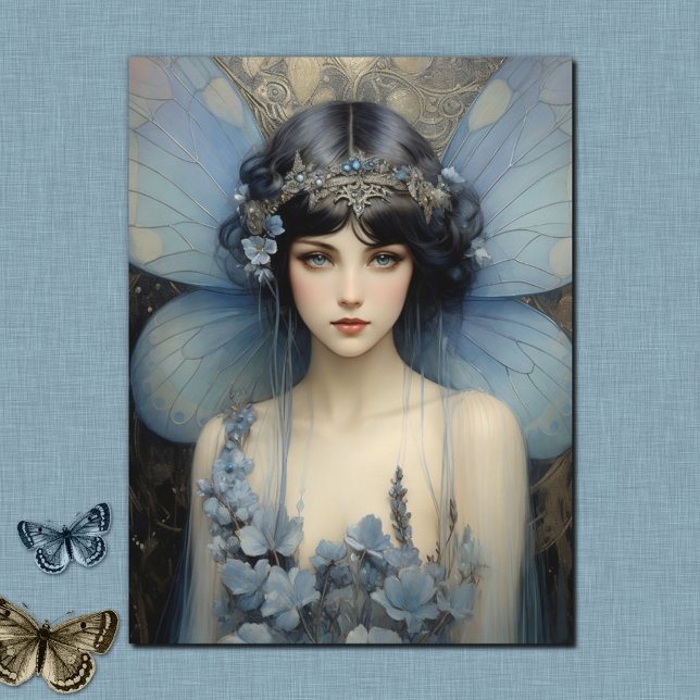 Art Deco Blue Fairy - Fairy Art Postkarte (Von Creator hochgeladen)