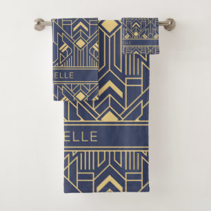 Art Déco Blue Gold Nom géométrique Personnalisé