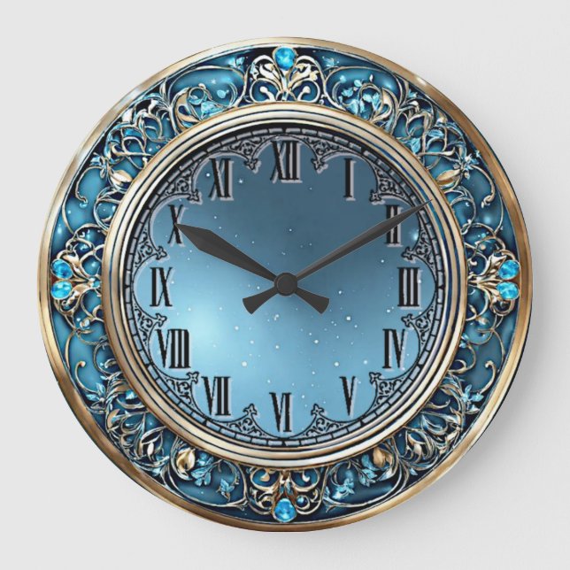 Art Deco Blue Große Wanduhr (Vorderseite)