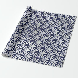 Art Deco Blue Navy Silver Gray Scales Seashells Geschenkpapier