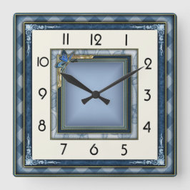 Art Deco Blue Quadratische Wanduhr