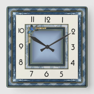 Art Deco Blue Quadratische Wanduhr