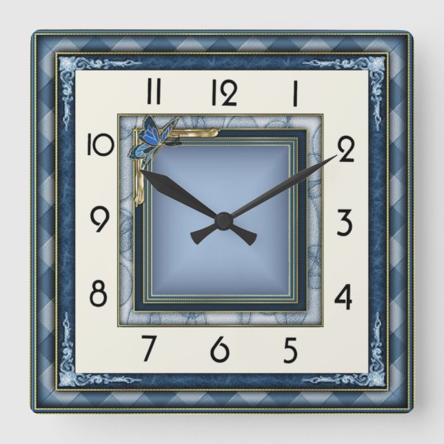 Art Deco Blue Quadratische Wanduhr (Vorderseite)