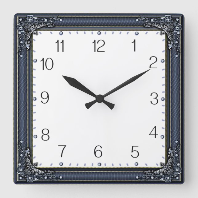 Art Deco Blue Quadratische Wanduhr (Vorderseite)