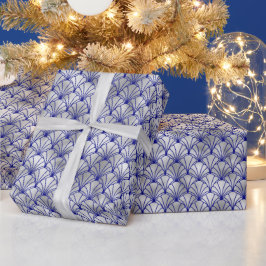 Art Deco Blue Silver Fan Muschel Geschenkpapier