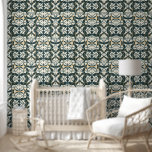Art Deco Blüh Tapete<br><div class="desc">Dieses Kunstwerk zeichnet sich durch ein kompliziertes, durch Art-Deco-Design inspiriertes Muster aus, das sich durch fließende, symmetrische Linien und geometrische Formen auszeichnet. Das Design wird in einer raffinierten Palette von aquamarinen, cremefarbenen und subtilen goldenen Akzenten gehalten, die ein elegantes und elegantes Ambiente schaffen. Die sich wiederholenden Motive bilden ein komplexes,...</div>