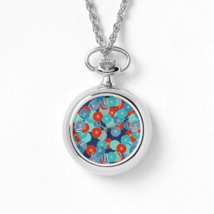 Art Deco Blume - blau, türkis und rot Armbanduhr