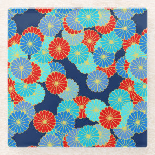 Art Deco Blume - blau, türkis und rot Glasuntersetzer