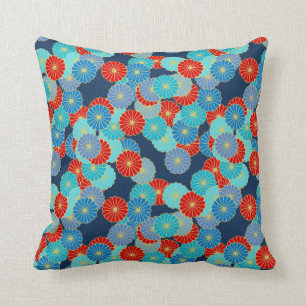 Art Deco Blume - blau, türkis und rot Kissen