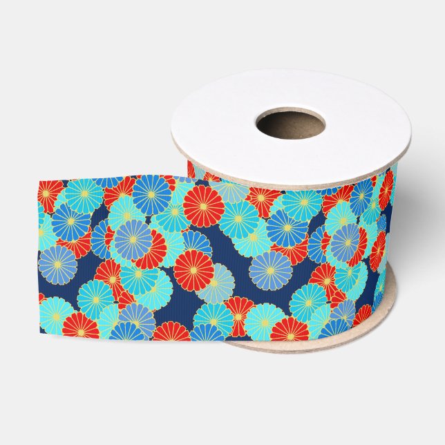 Art Deco Blume - blau, türkis und rot Ripsband (Spule)