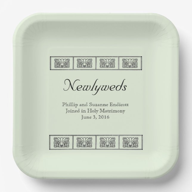 Art Deco Blume Border Wedding Keepake Pappteller (Vorderseite)