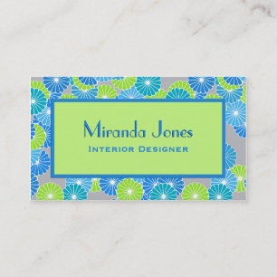 Art Deco Blume - Cerulean Blue und Lime Green Visitenkarte