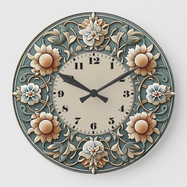 Art Deco-Blume Große Wanduhr (Vorderseite)