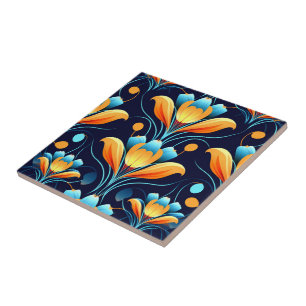 Art-Deco-Blume in Orange Fliese