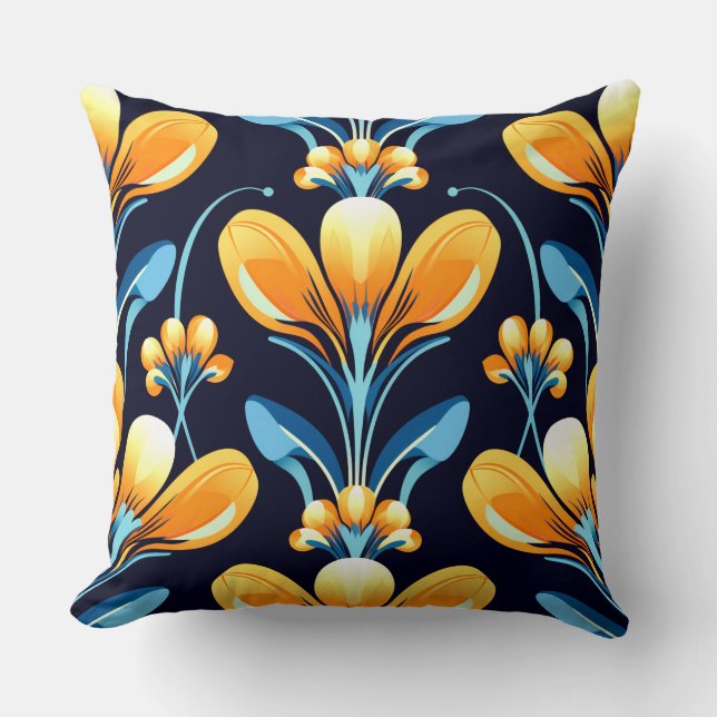 Art-Deco-Blume in Orange Kissen (Vorderseite)
