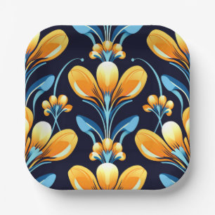 Art-Deco-Blume in Orange Pappteller