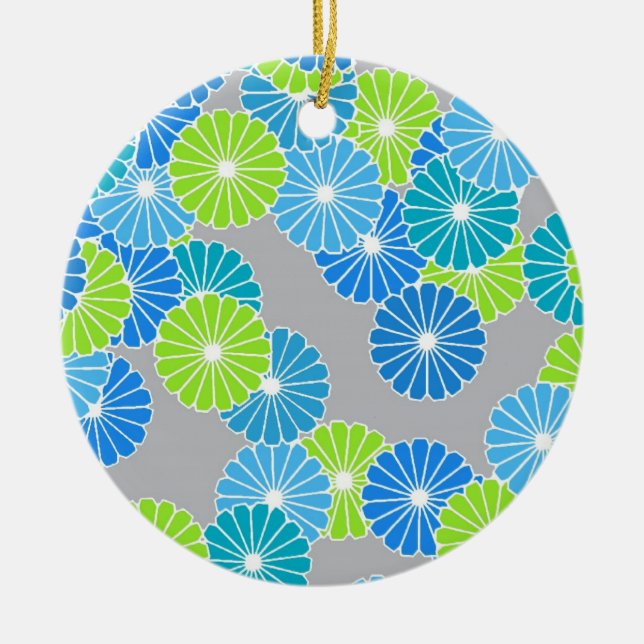 Art Deco Blume Muster - blau und lila grün Keramik Ornament (Vorne)