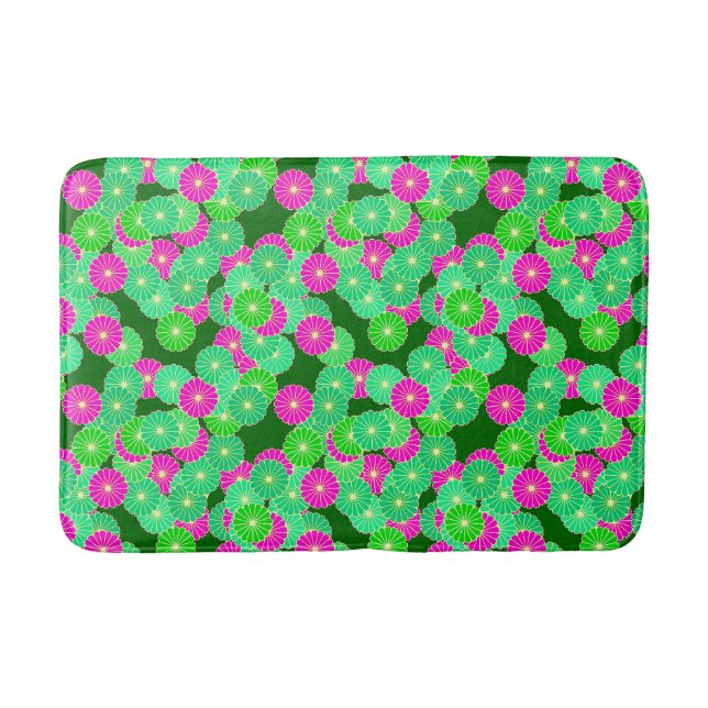 Art Deco Blume Muster - Grüntöne, Fuchsia Badematte (Vorderseite)