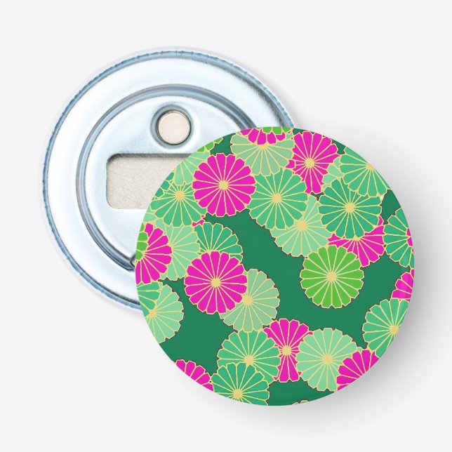 Art Deco Blume Muster - Grüntöne, Fuchsia Flaschenöffner (Vorderseite)